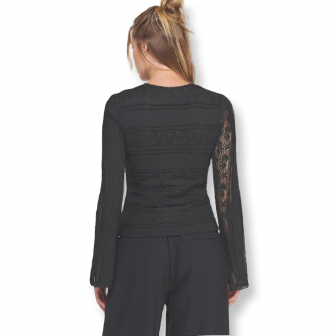 AR Mixed Lace Subtle Bell Sleeve Black