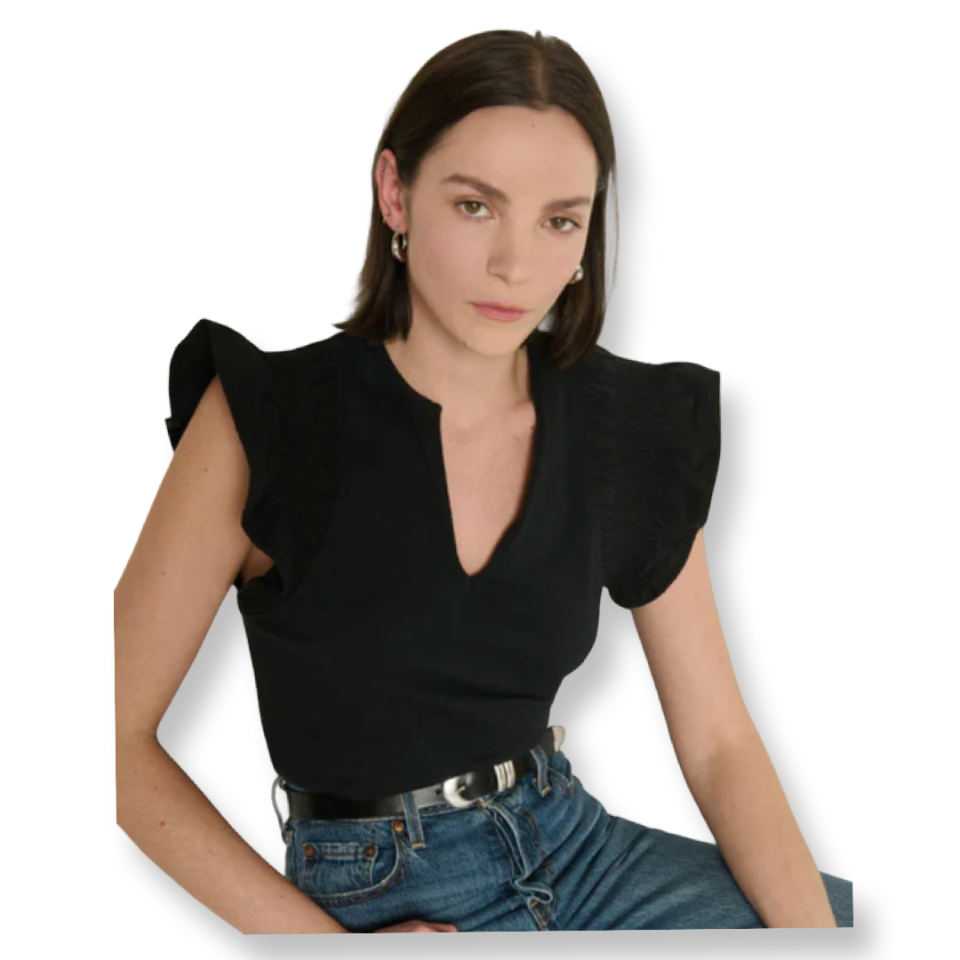 Nation Christina Black Ruffle Top