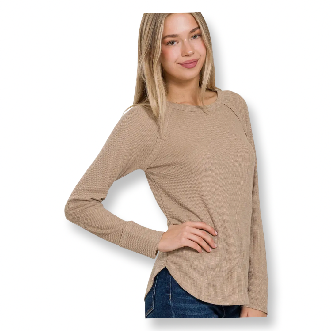 AA Baby Waffle Long Sleeve Top Taupe