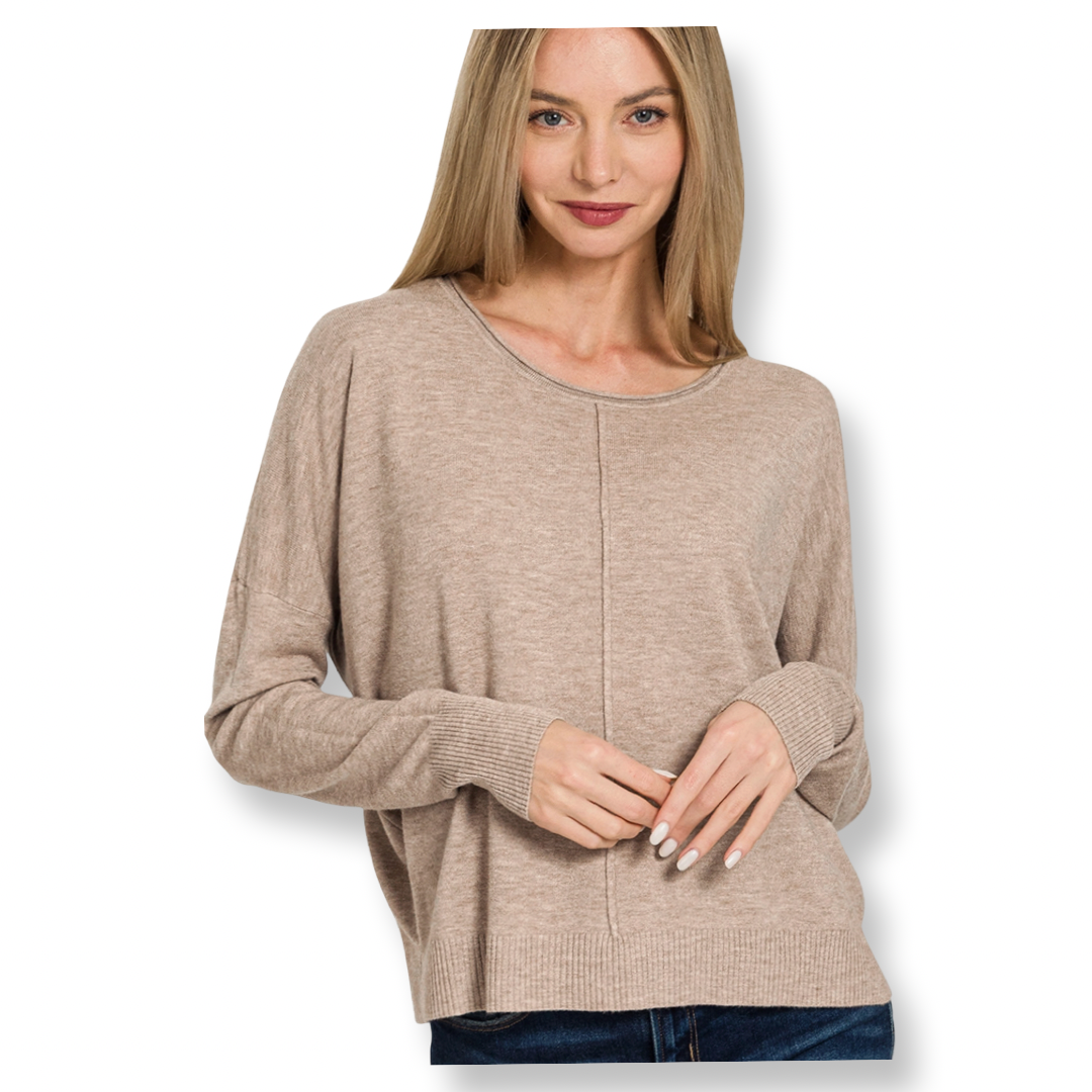 AA Viscose Front Seam Round Neck Sweater Ash Mocha