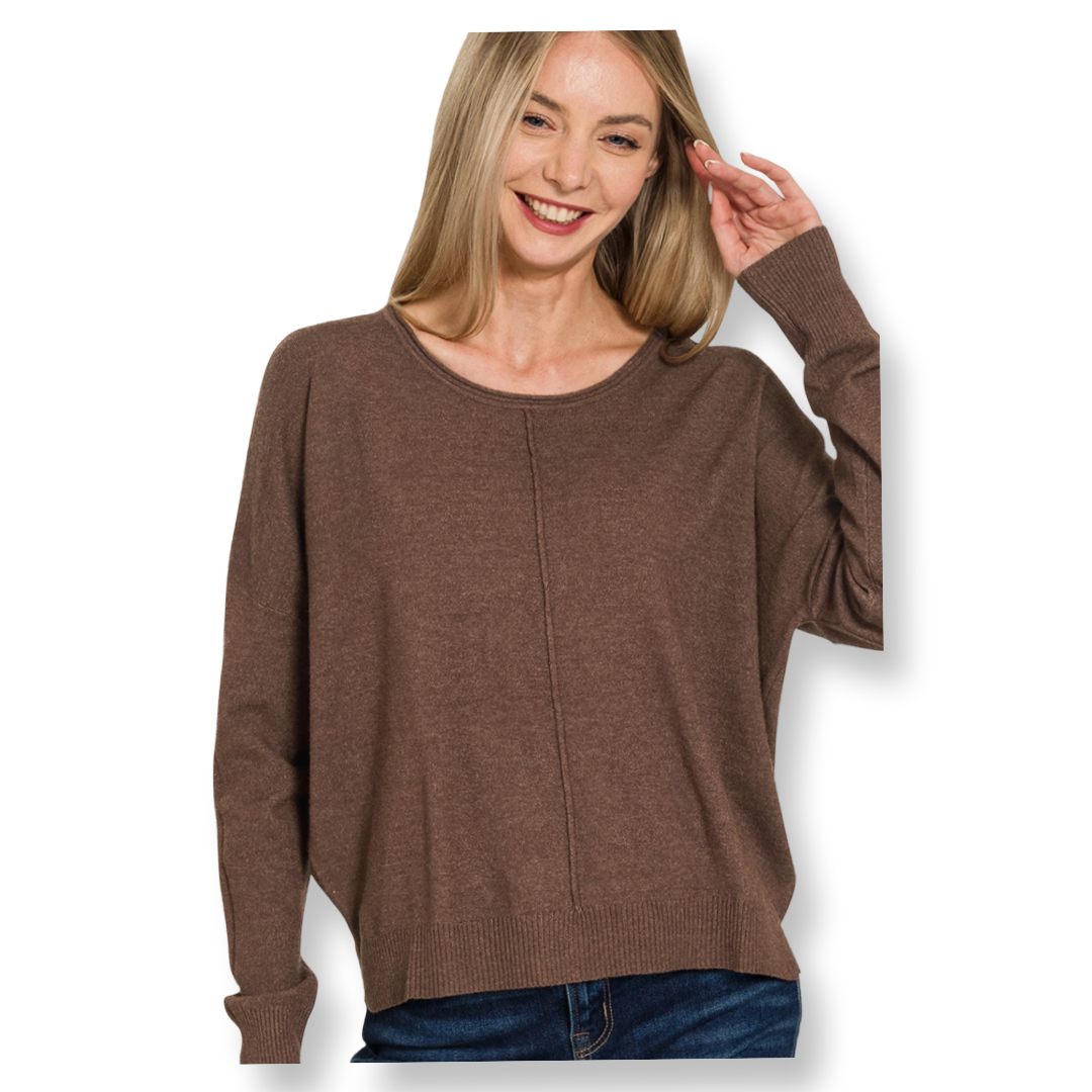 AA Viscose Front Seam Round Neck Sweater Brown