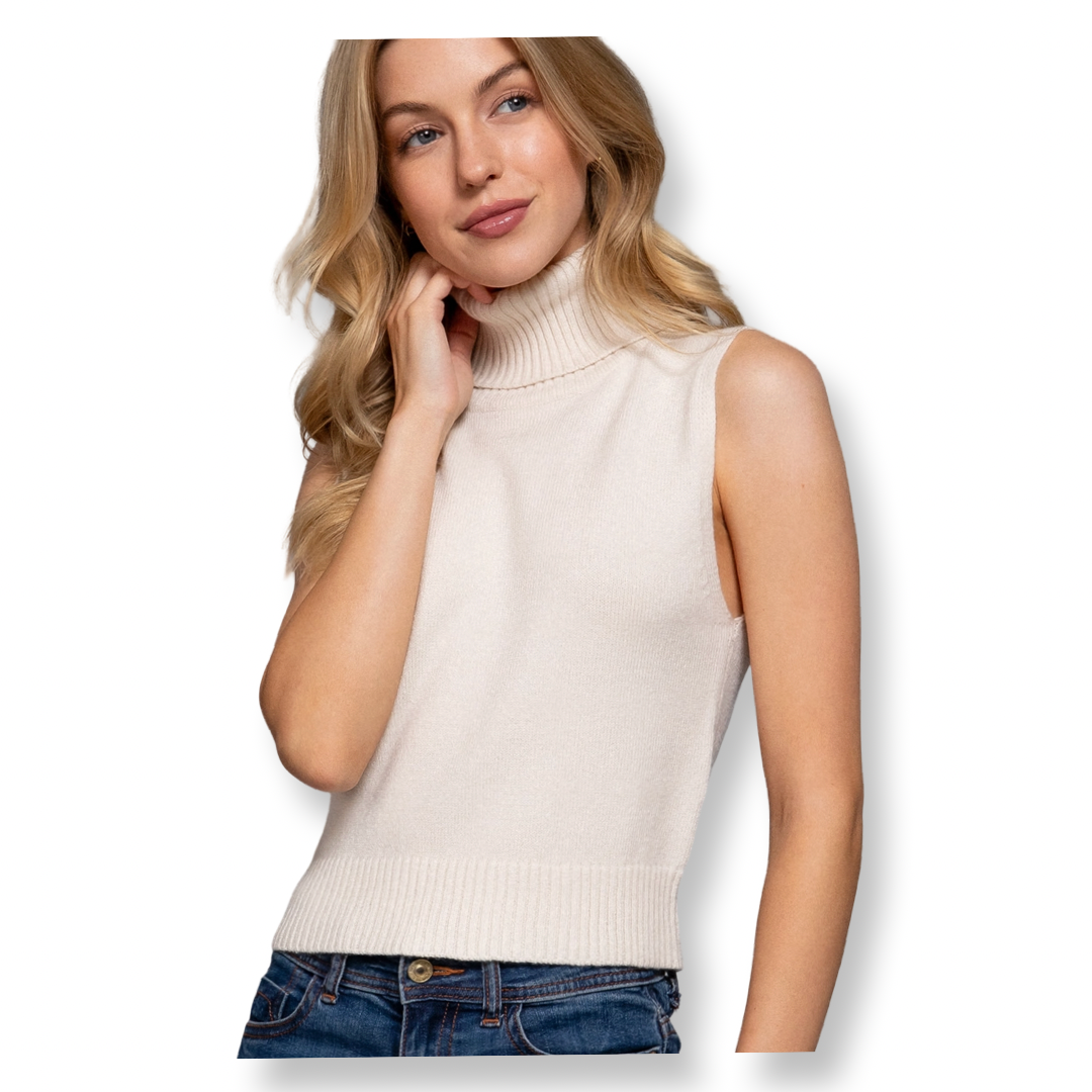 AA Sleeveless Turtle Neck Sweater Top Ivory