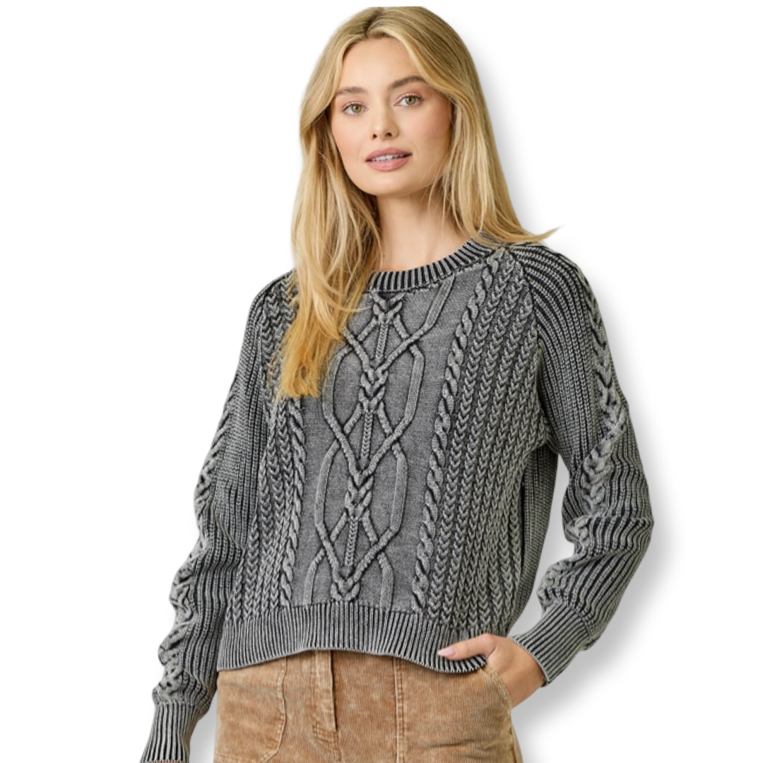 MYS Washed Cable Sweater Black