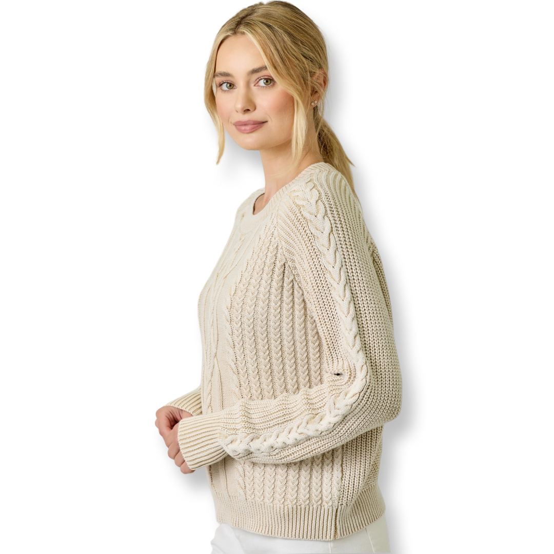 MYS Washed Cable Sweater Almond
