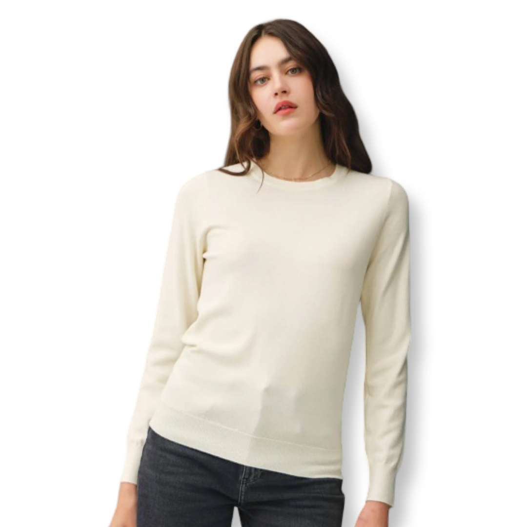 BC Viscose Crew Neck Soft Knit Sweater Beige