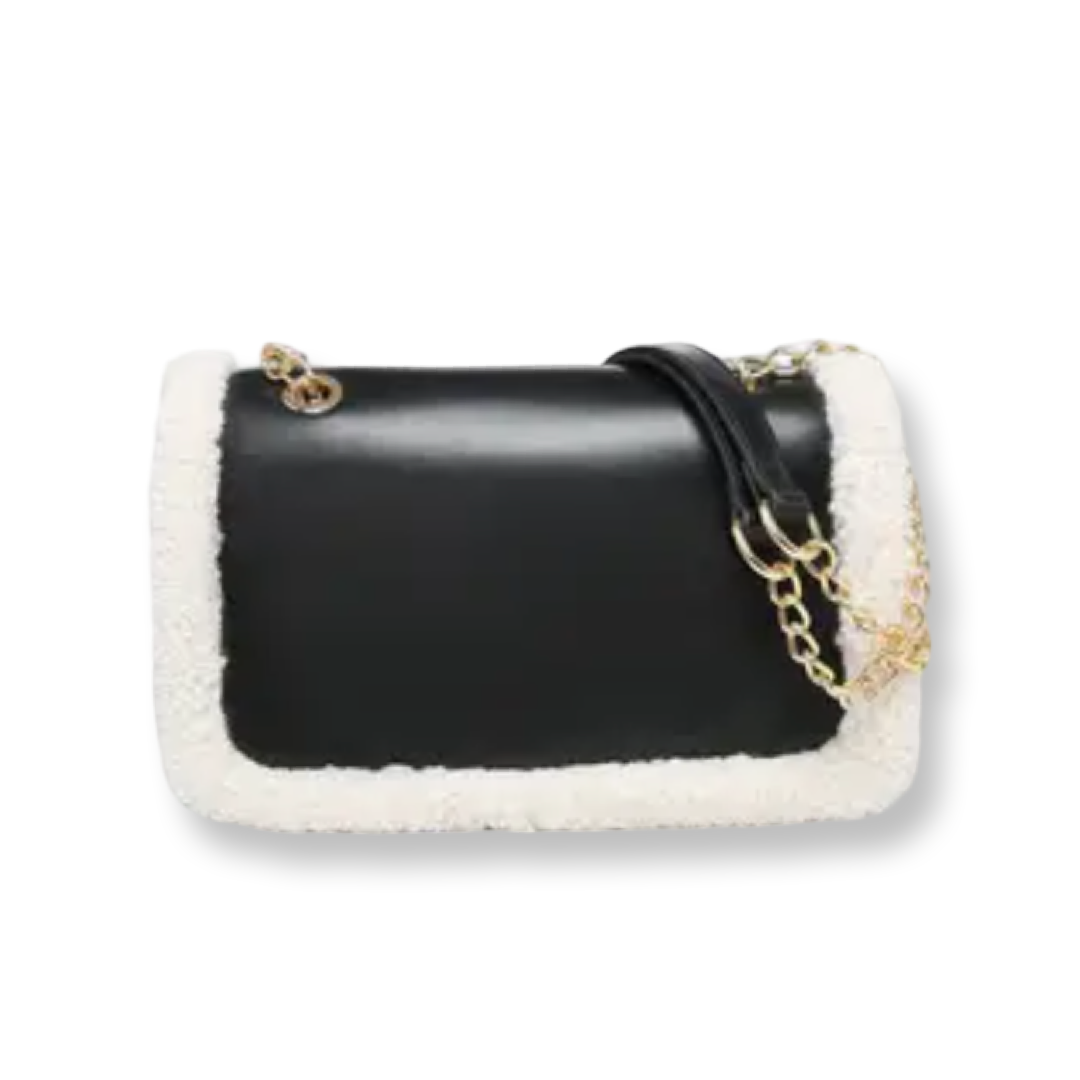 AJ West Sherpa Trim Crossbody w/ Chain Strap