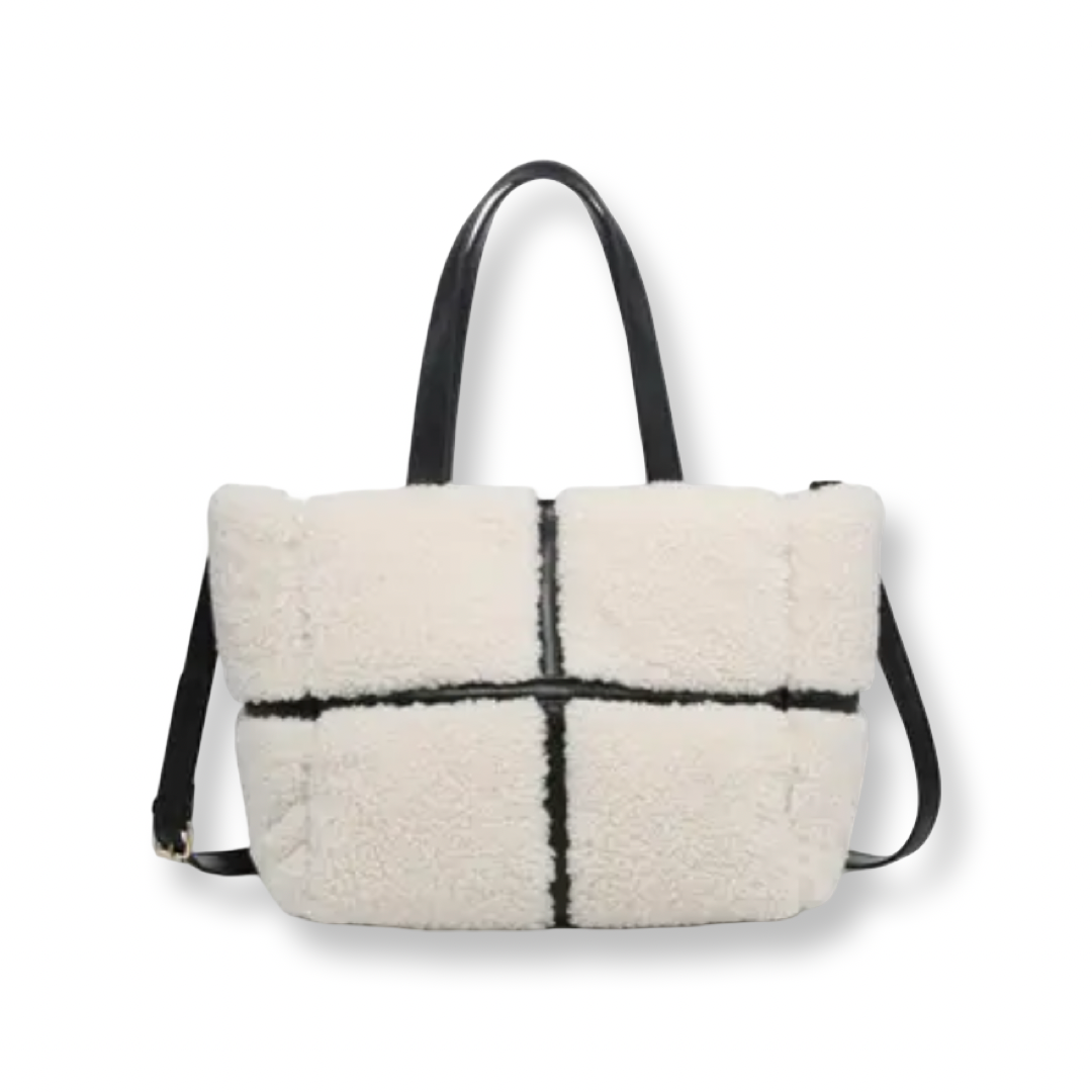 AJ Sherpa Contrast Tote w/ Dual Handles Black
