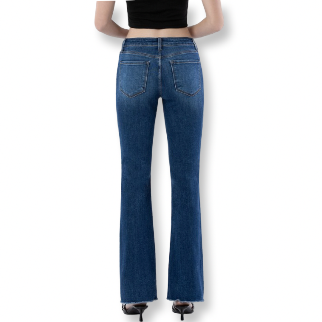 Loveret Mid Rise Raw Hem Dark Wash Bootcut Jeans