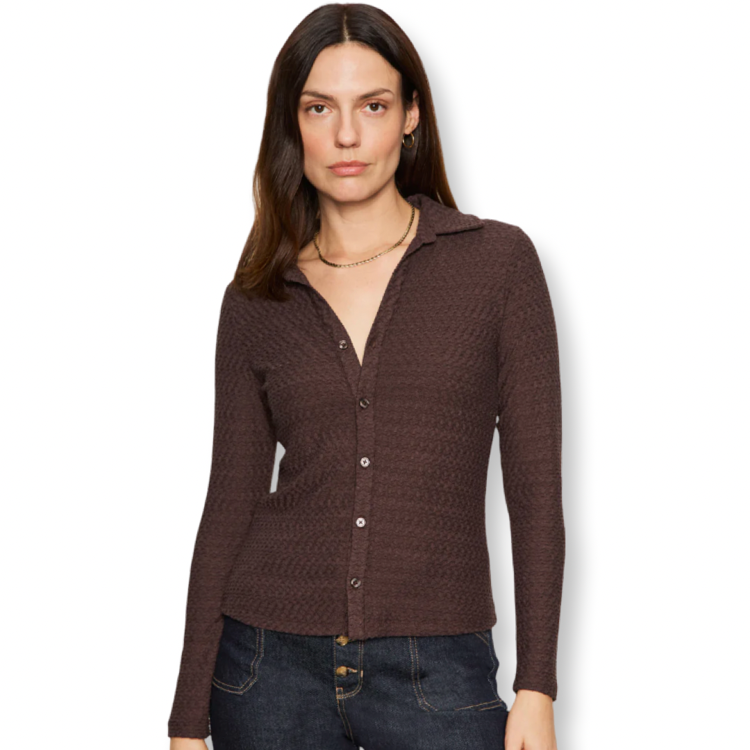 Sanctuary Textured Brown Button Down Top