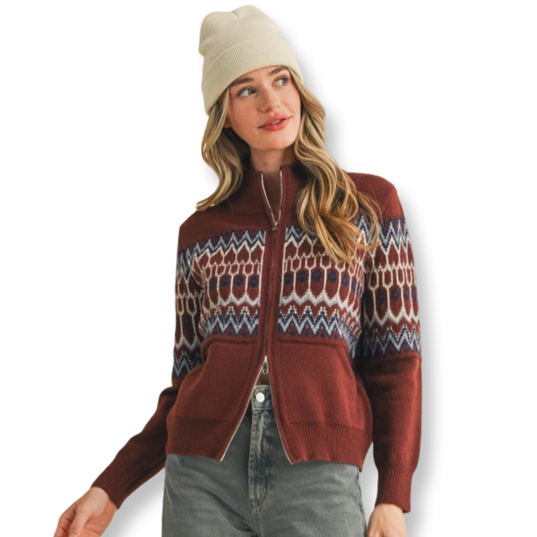 MER Fair Isle Heart Sweater Cardigan Coco