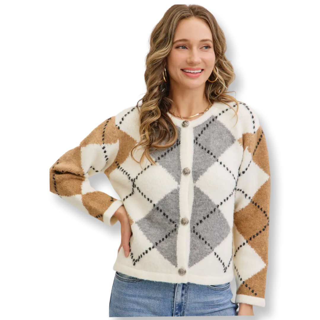WS Argyle Knit Sweater Cardigan