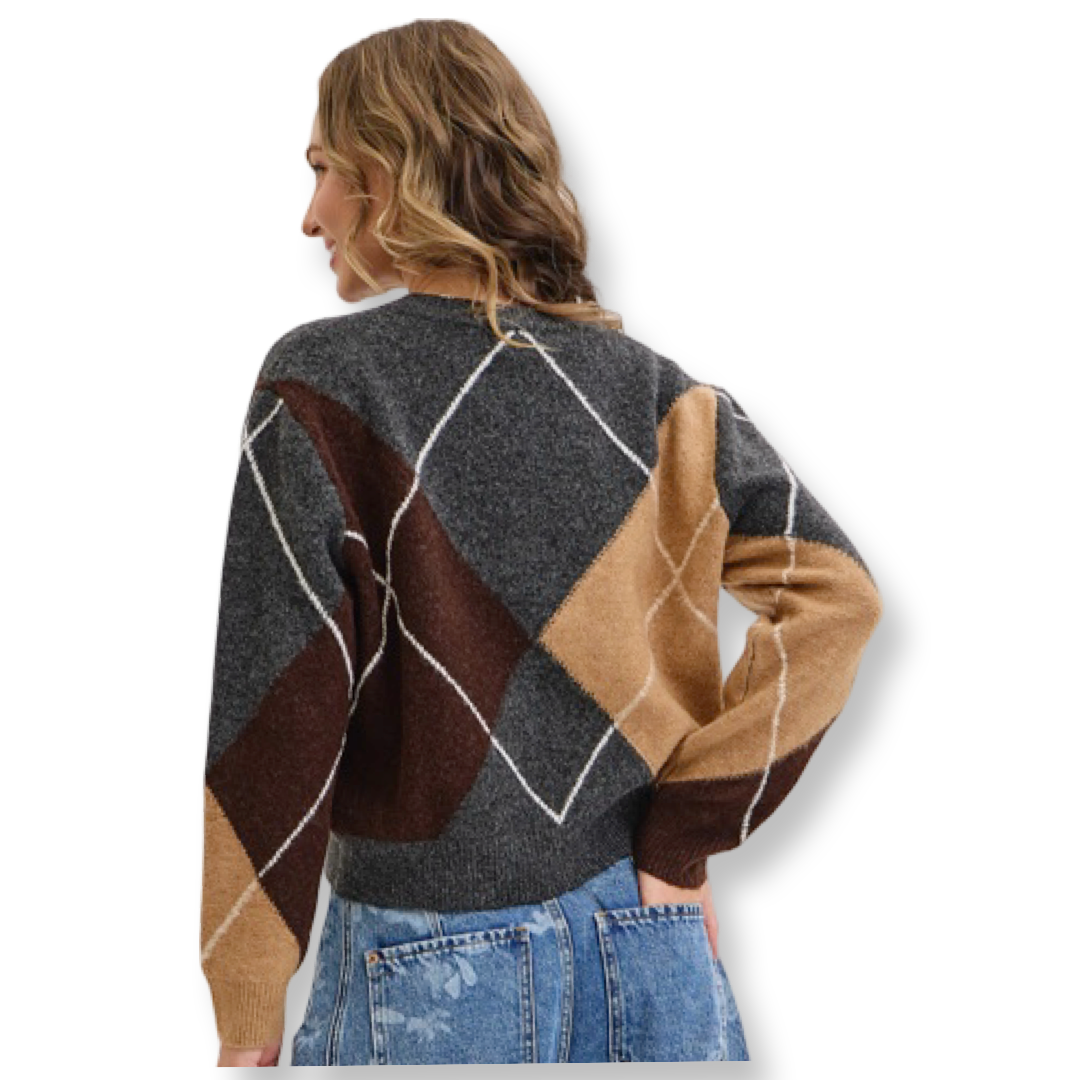 WS Argyle Knit Sweater Grey