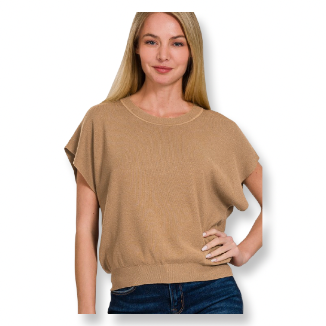 ZEN Short Dolman Sleeve Sweater Camel