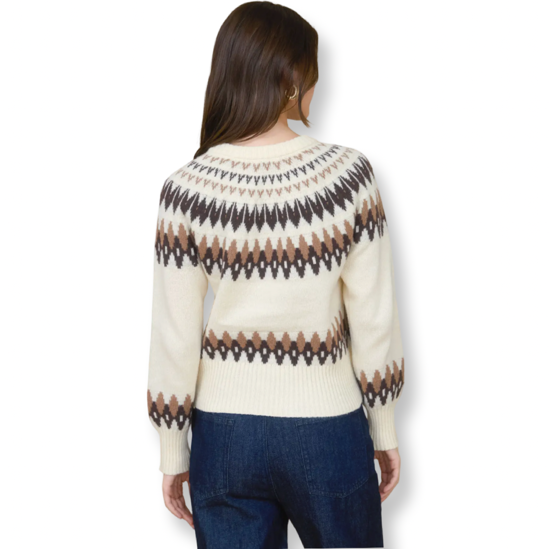 LT Fair Isle Button Down Knit Cardigan Ivory