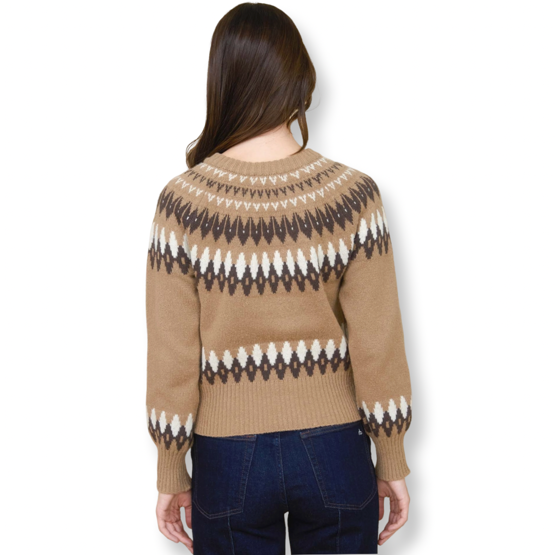 LT Fair Isle Button Down Knit Cardigan Camel