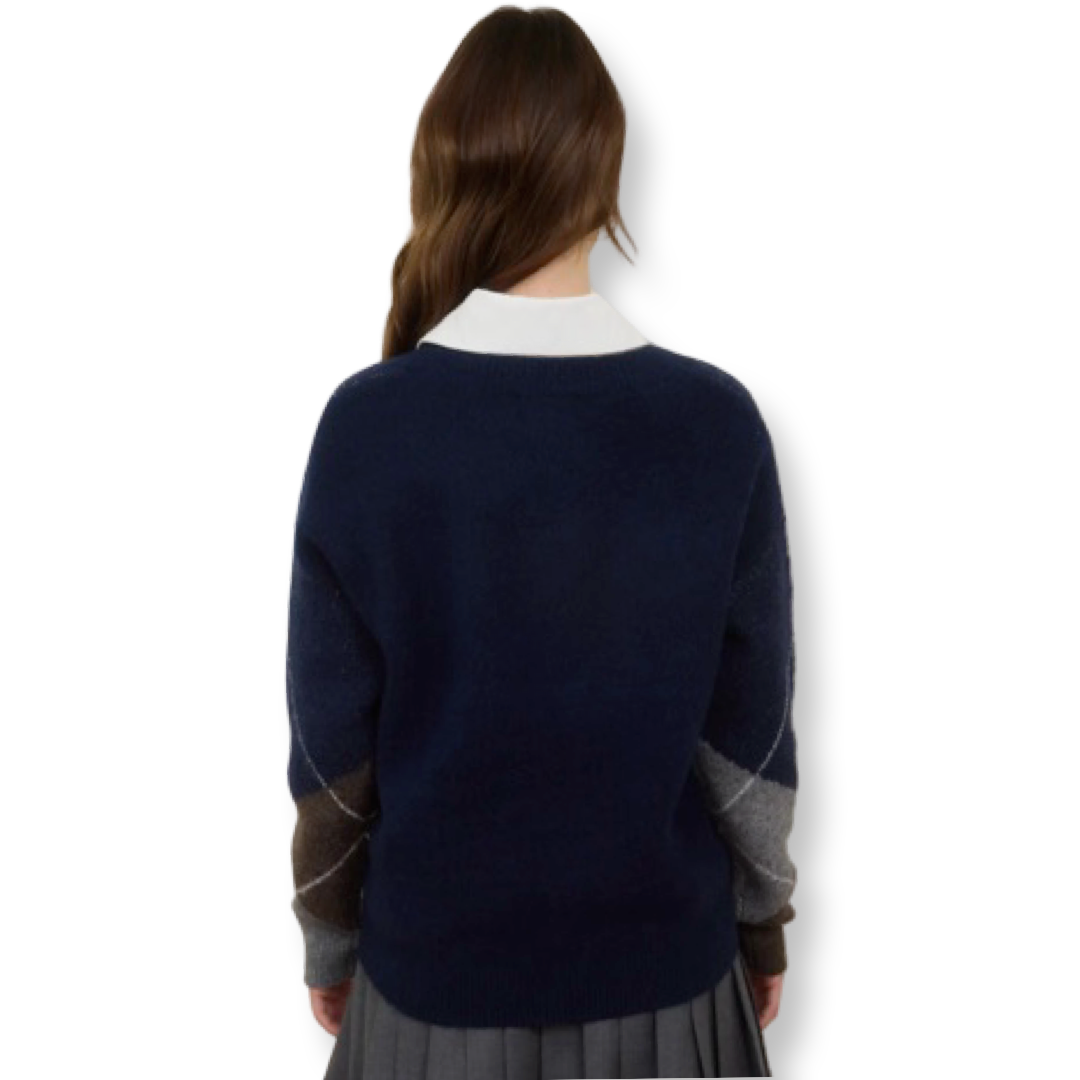 WS Argyle V Neck Sweater Navy