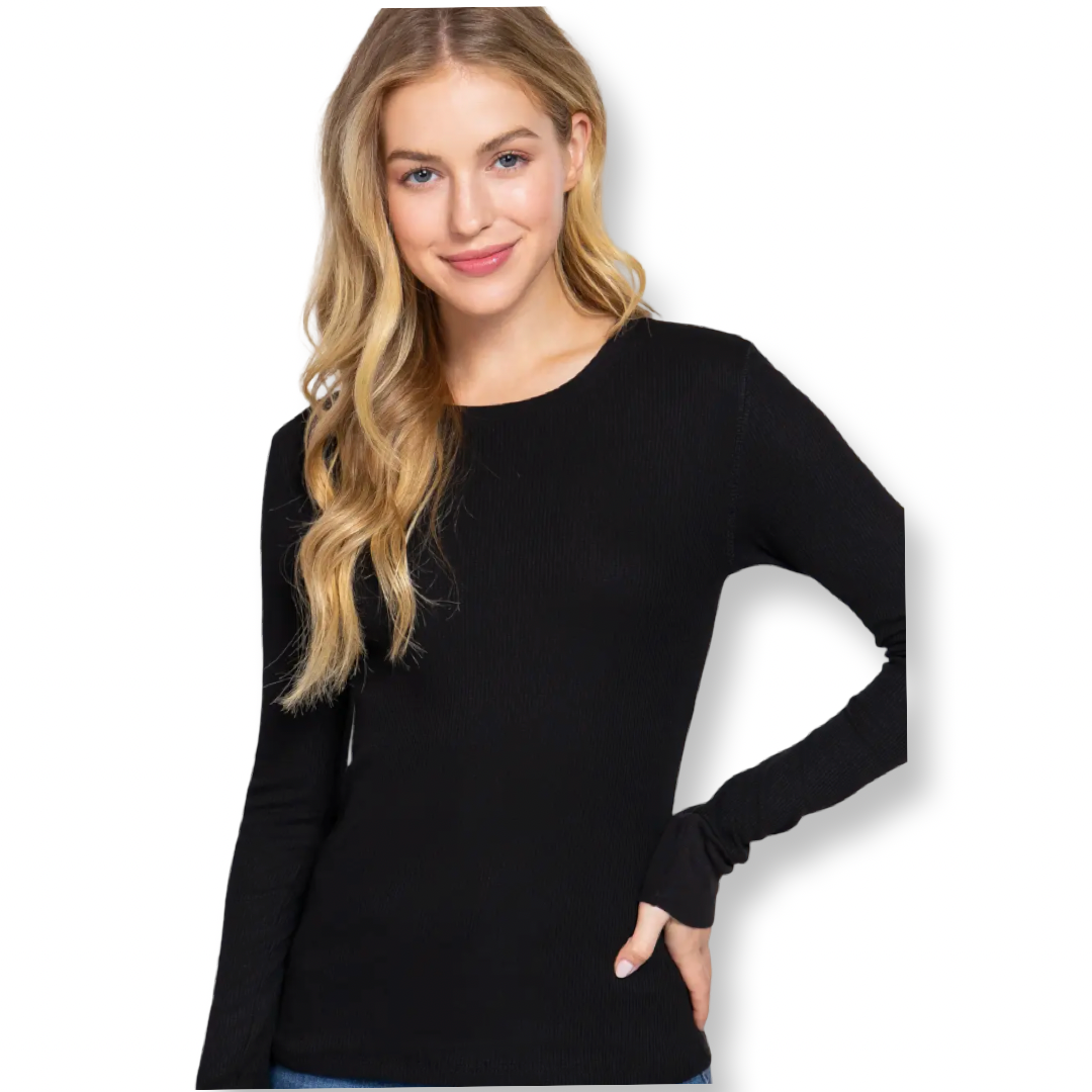 AC Crew Neck Thermal Knit Top Black