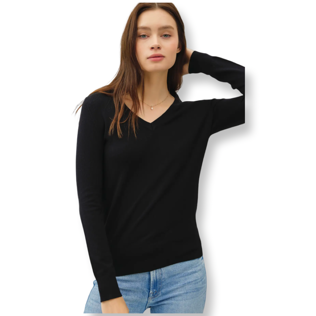 BC Classic V-Neck Solid Sweater Black