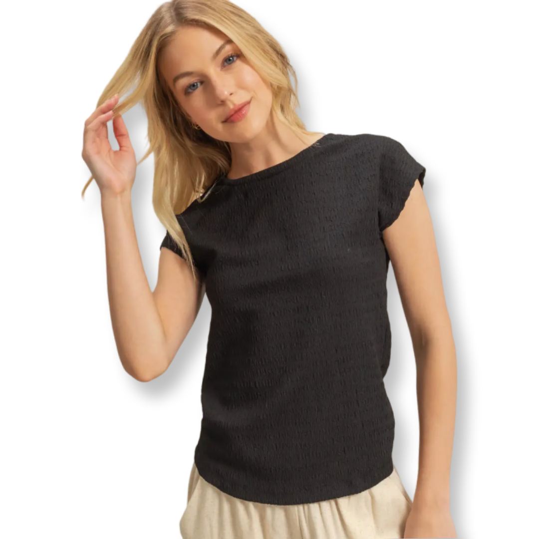 HF Crew Neck Textured Knit Top Black