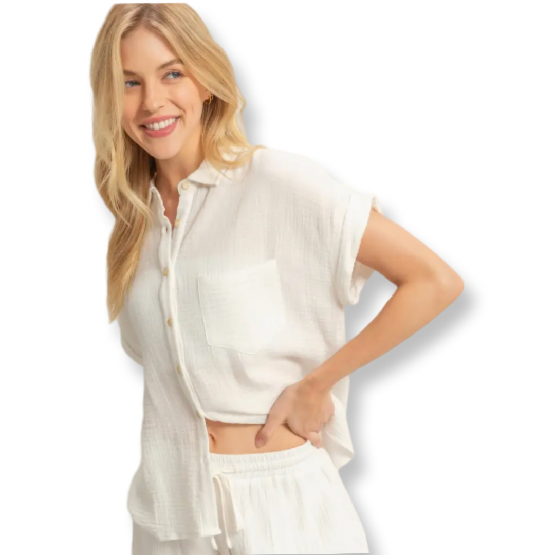 HF Double Gauze Button Down Shirt White