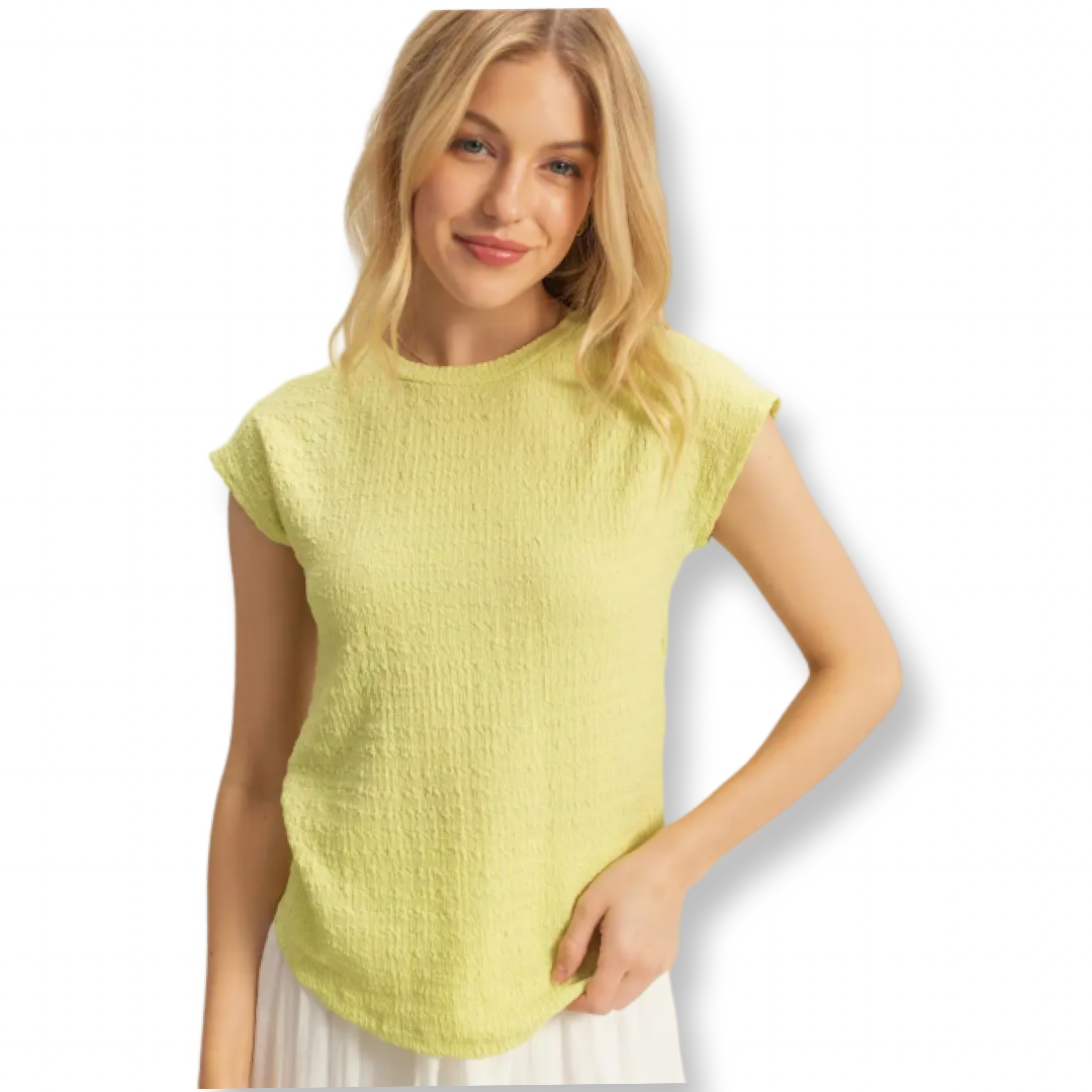 HF Crew Neck Textured Knit Top Lime