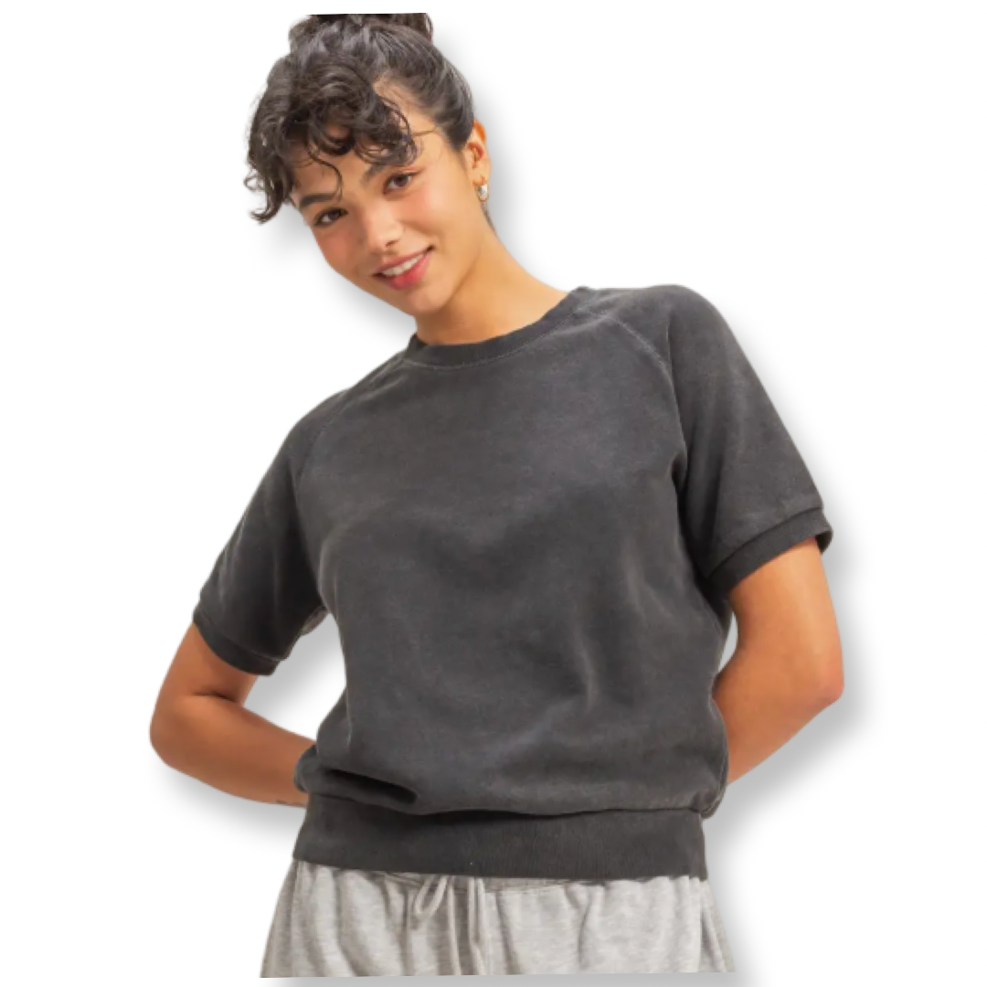 HF Crew Neck Terry Ribbed Hem Everyday Tee