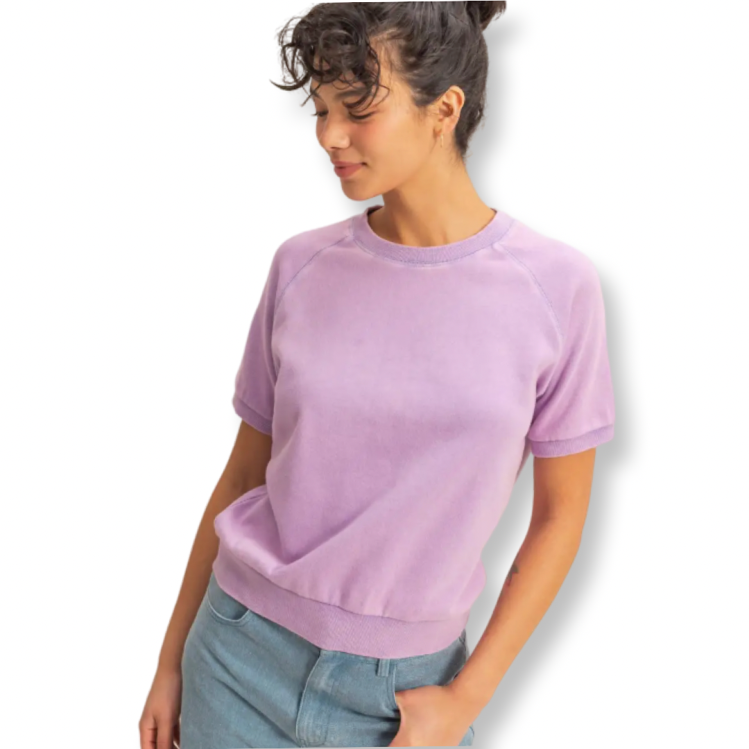 HF Crew Neck Terry Ribbed Hem Everyday Tee