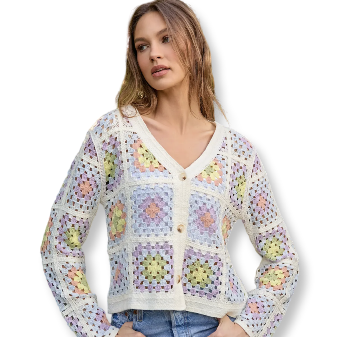 Mystree Crochet Button Up Jacket