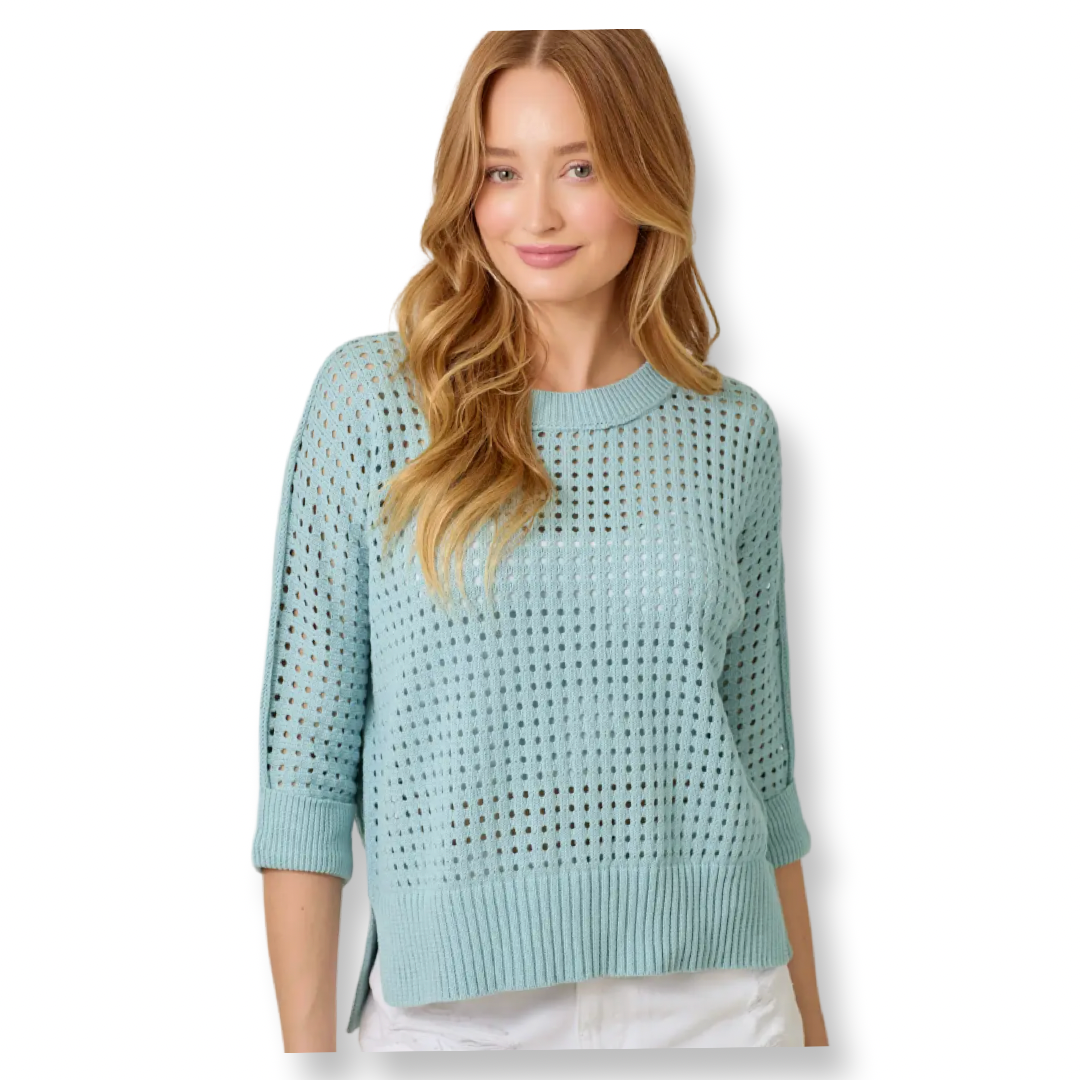 Mystree Open Stitch High Low Sweater Blue