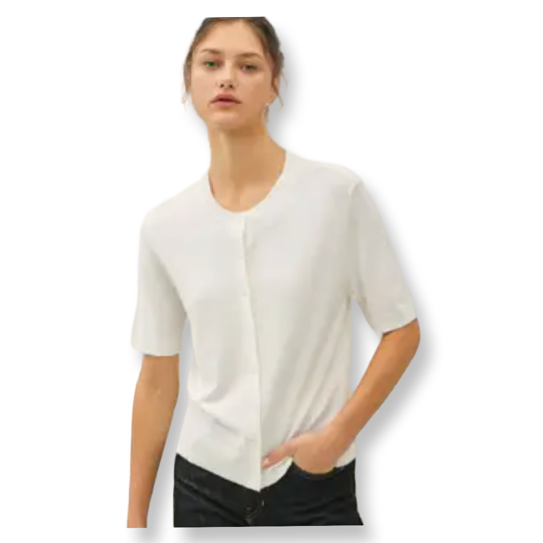 BC Basic Crew Neck Short Sleeve Cardigan White