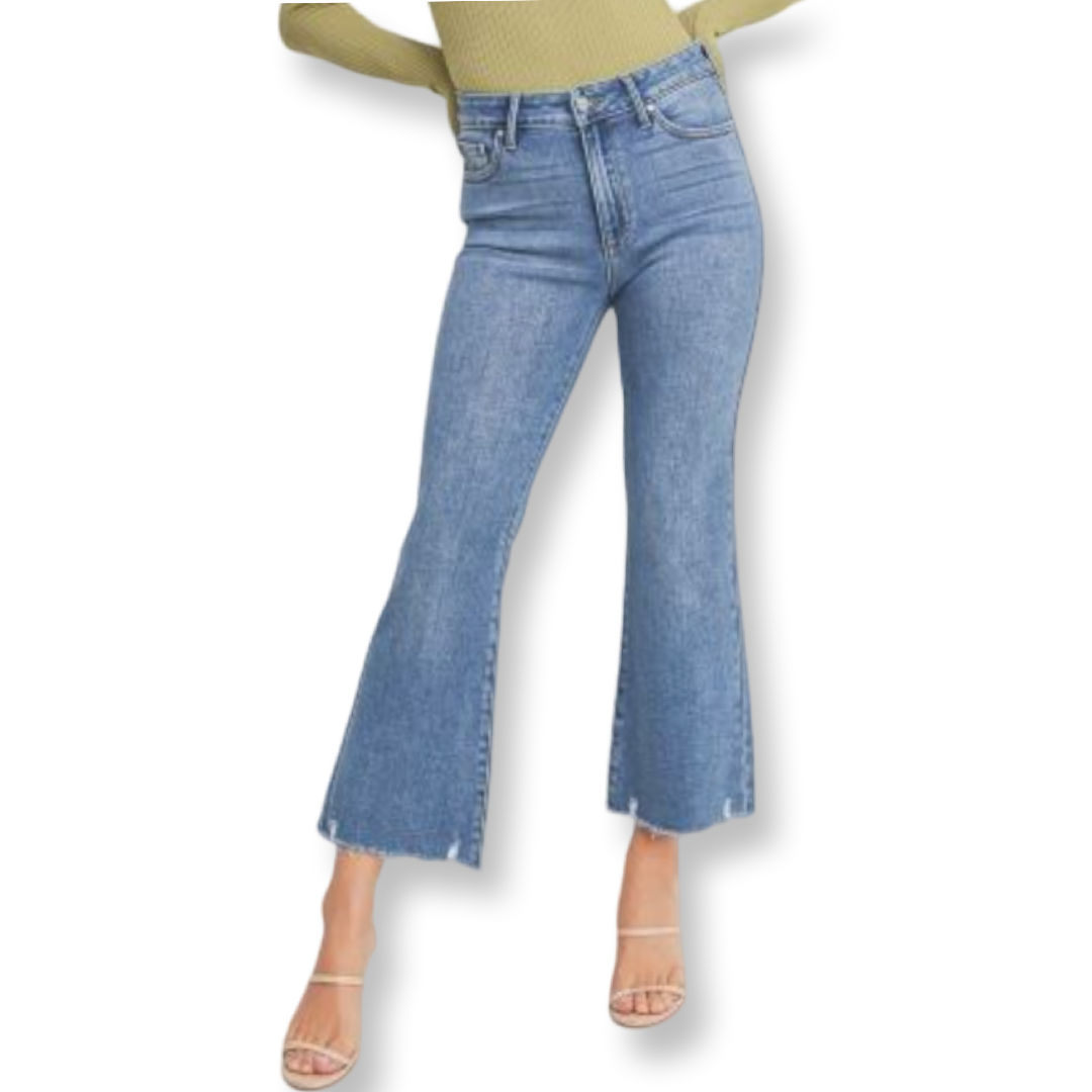 JBD HR Crop Flare Distresses Hem