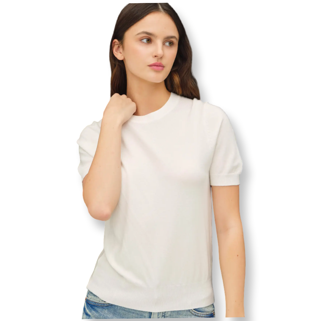 BC Basic Short Sleeve Sweater Top Off White
