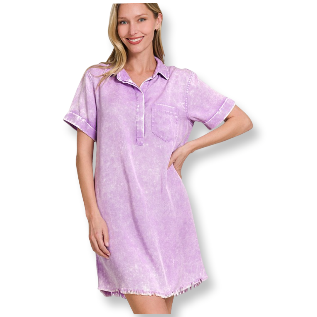 ZEN Tencel Mineral Washed Collared Shirts Dress