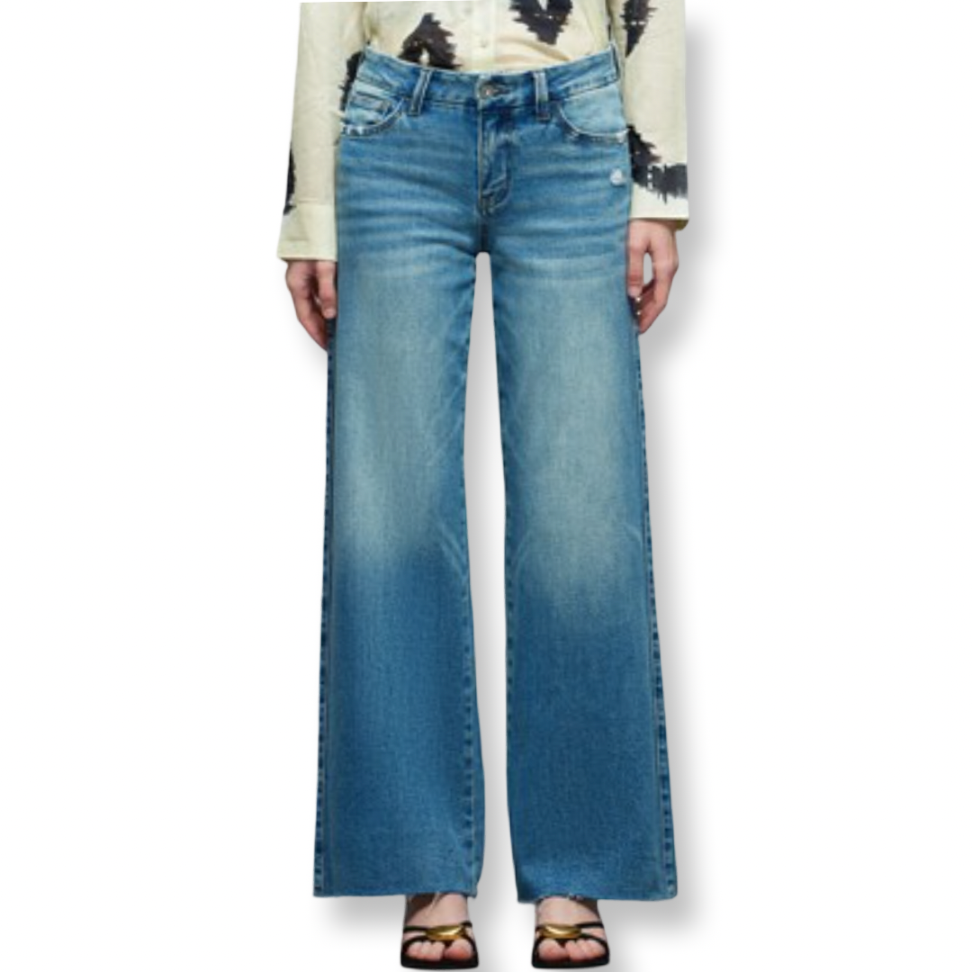 ONN Mid Rise Raw Hem Baggy Wide Leg Jeans