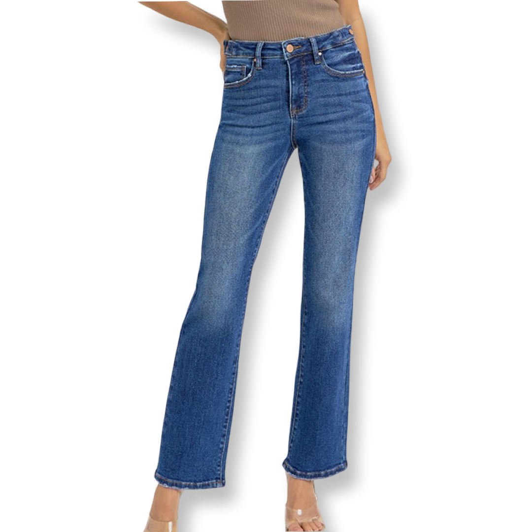 Risen Tummy Control High Rise Ankle Straight Jeans