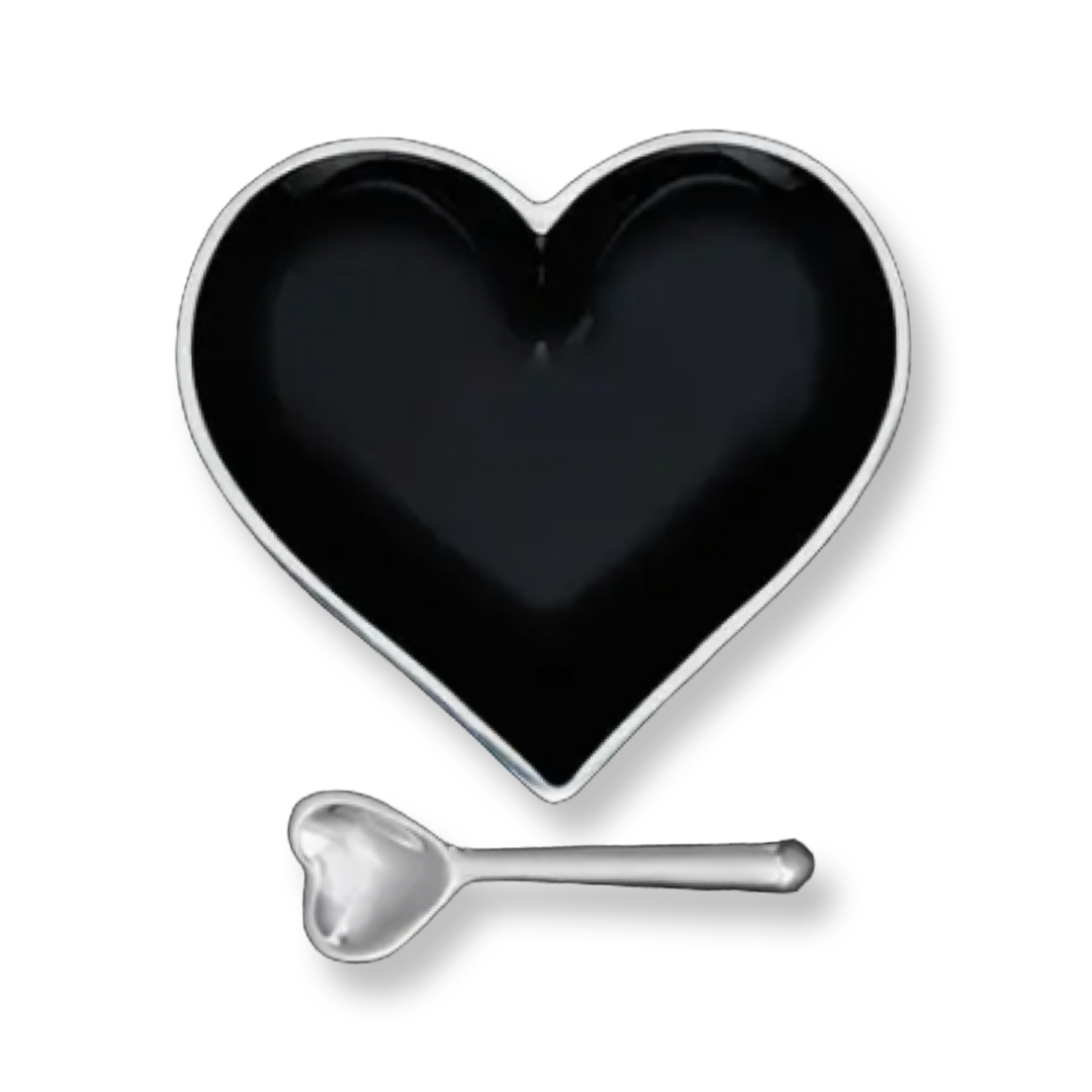 IG Happy Shiny Black Heart with Heart Spoon