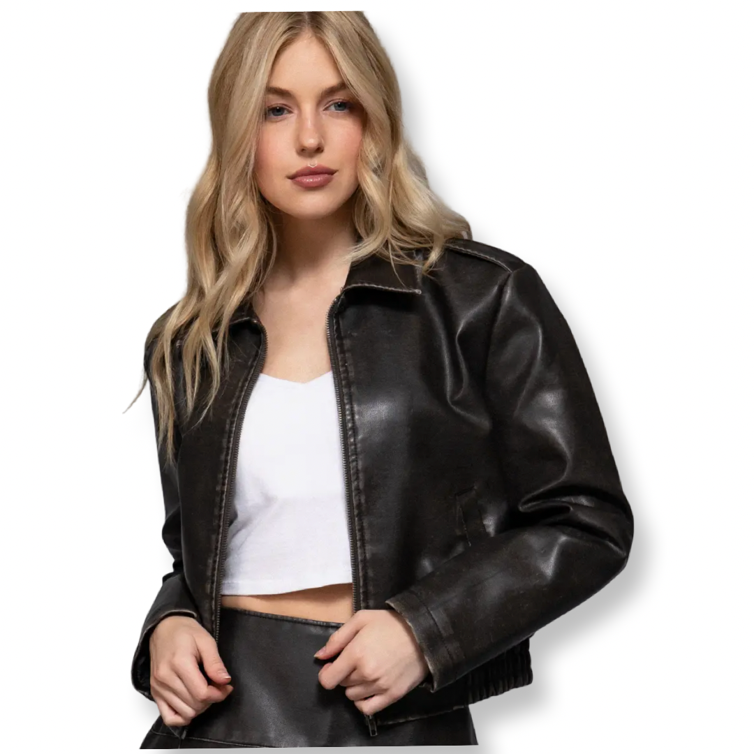 ACC Black Wash Effect Faux Leather Jacket