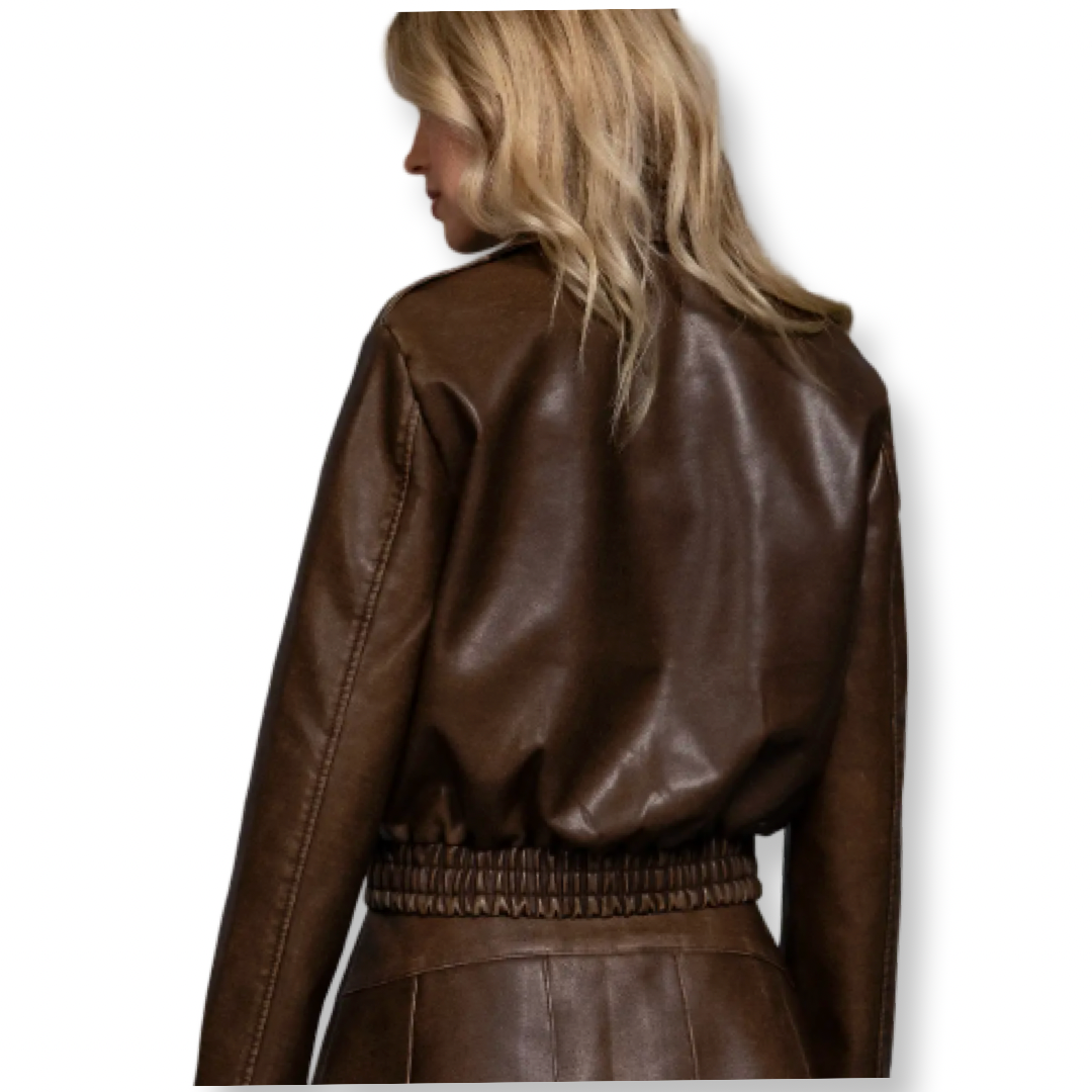 ACC Brown Wash Effect Faux Leather Jacket