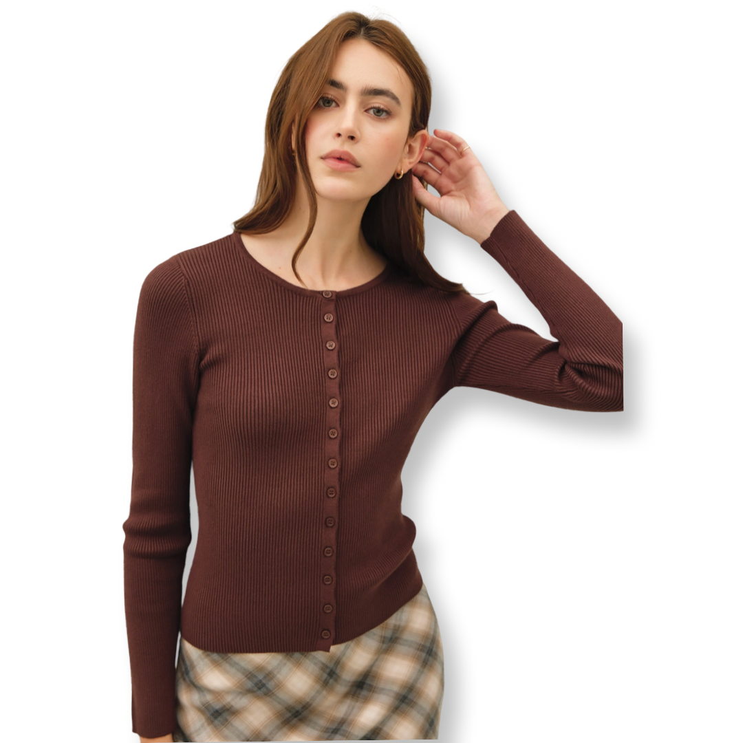 BC Ribbed Button Up Cardigan Brown