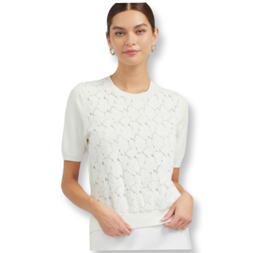 Current Air Floral Lace Overlay Sweater