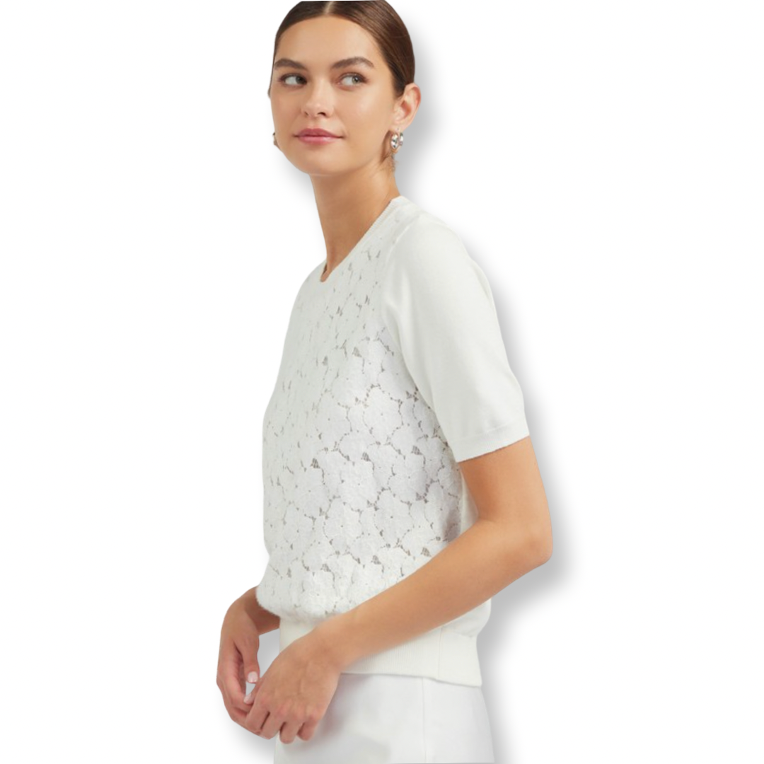 Current Air Floral Lace Overlay Sweater