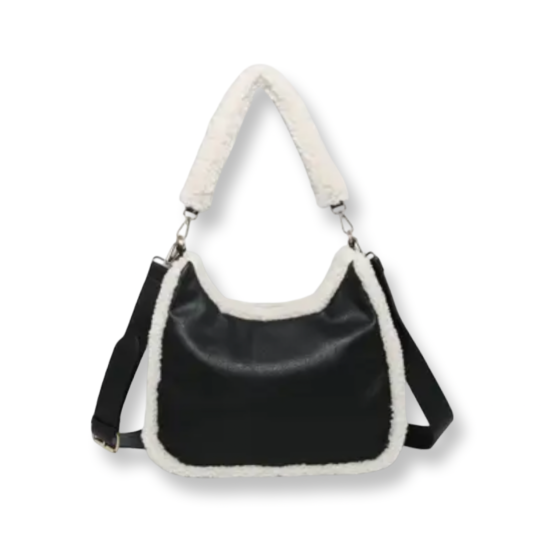 AB Sherpa Trim Satchel Shoulder Bag Black