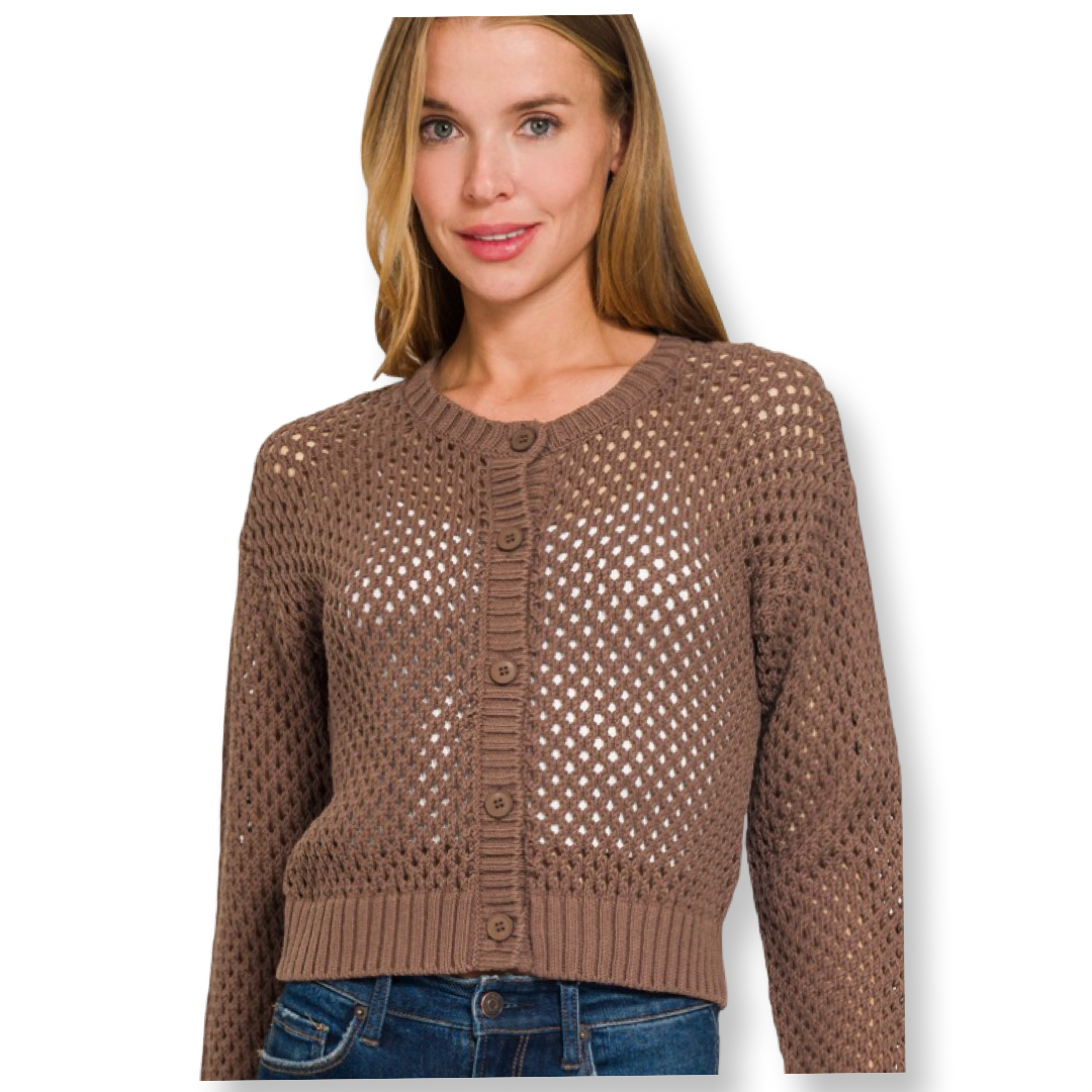 ZEN Crochet Cardigan Sweater Brown