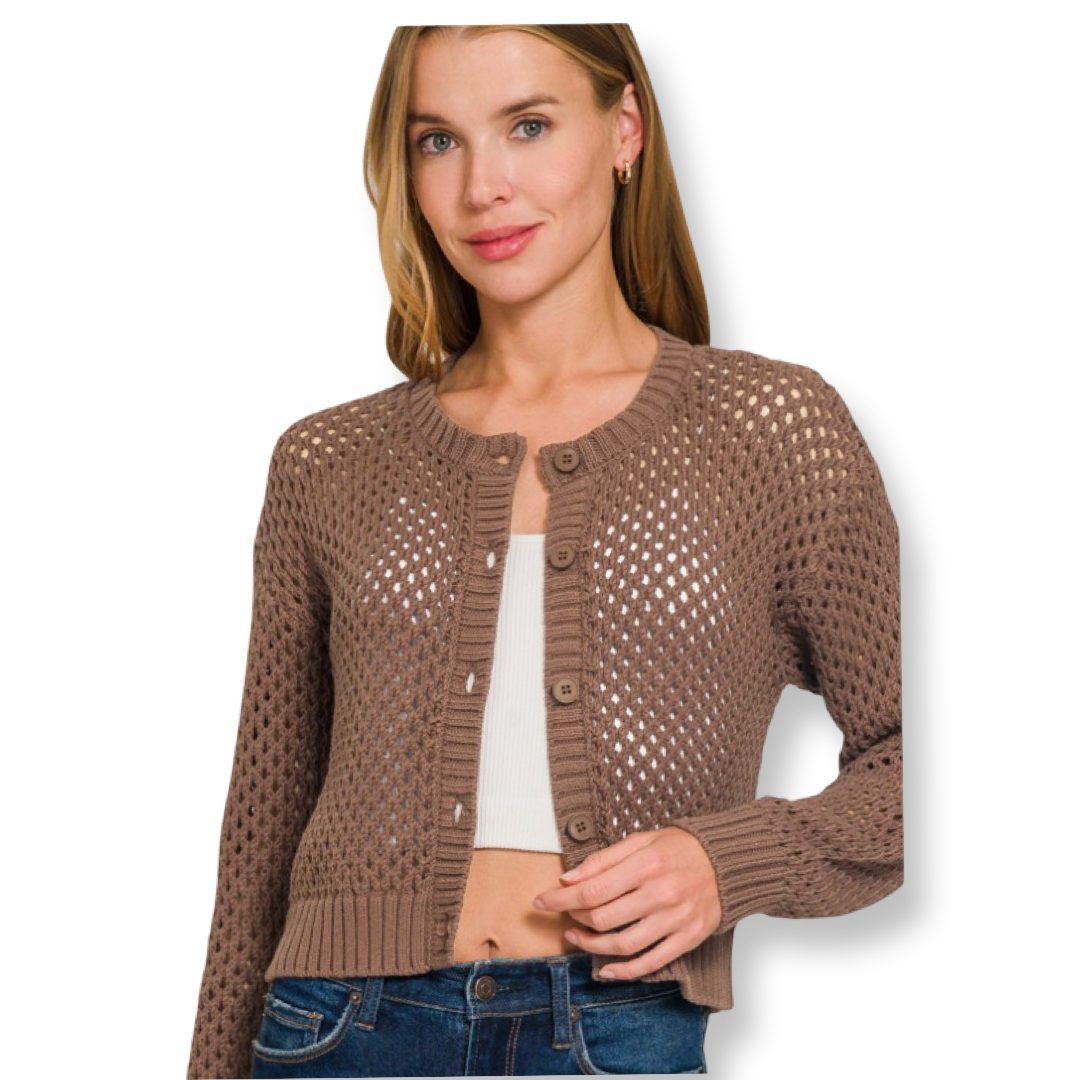 ZEN Crochet Cardigan Sweater Brown