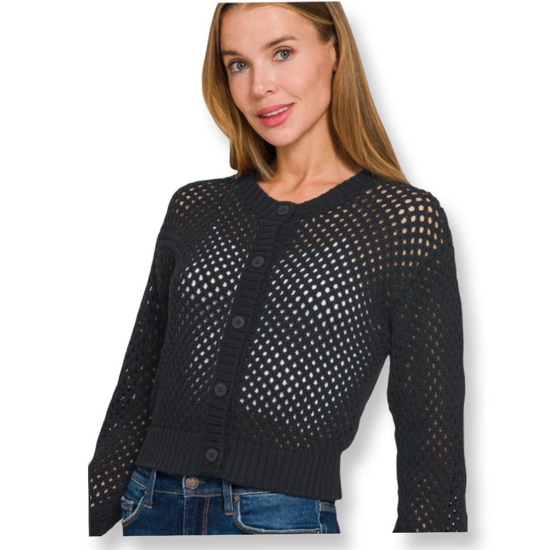 ZEN Crochet Cardigan Sweater Black