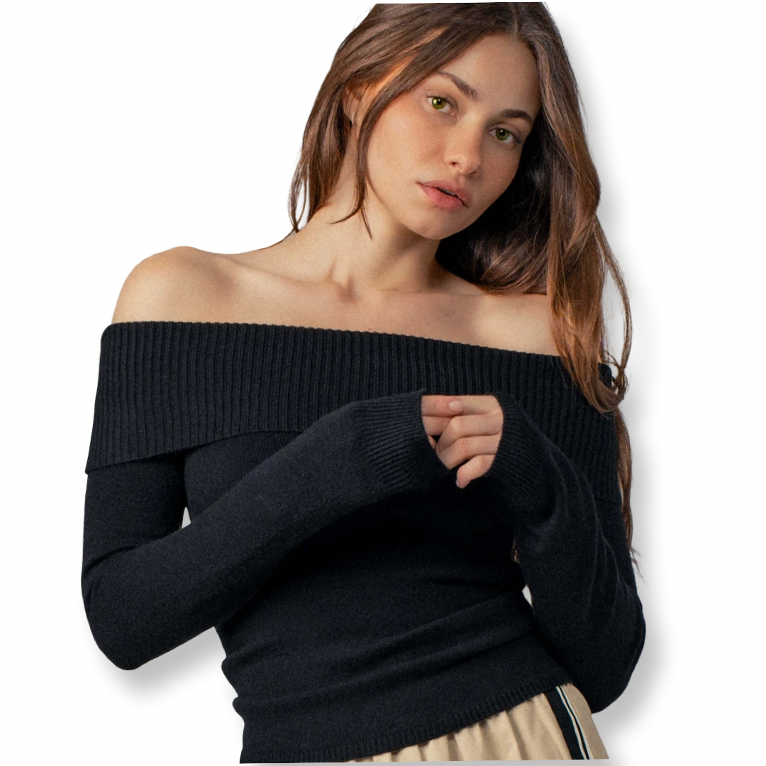 UB Ribbed Off-Shoulder Sweater Black