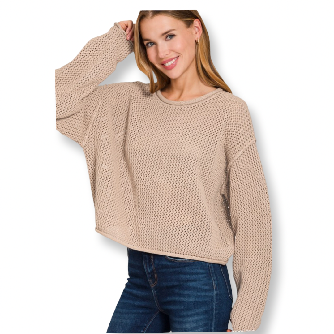 ZEN Textured Knit Drop Shoulder Sweater Mocha