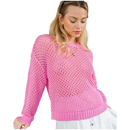 TMG Pink Crochet Sweater
