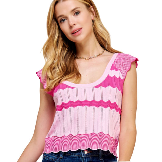 S&B Pink & Lt Pink Scalloped Knit Top
