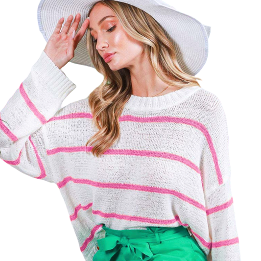 V&L Pink & White Striped Sweater